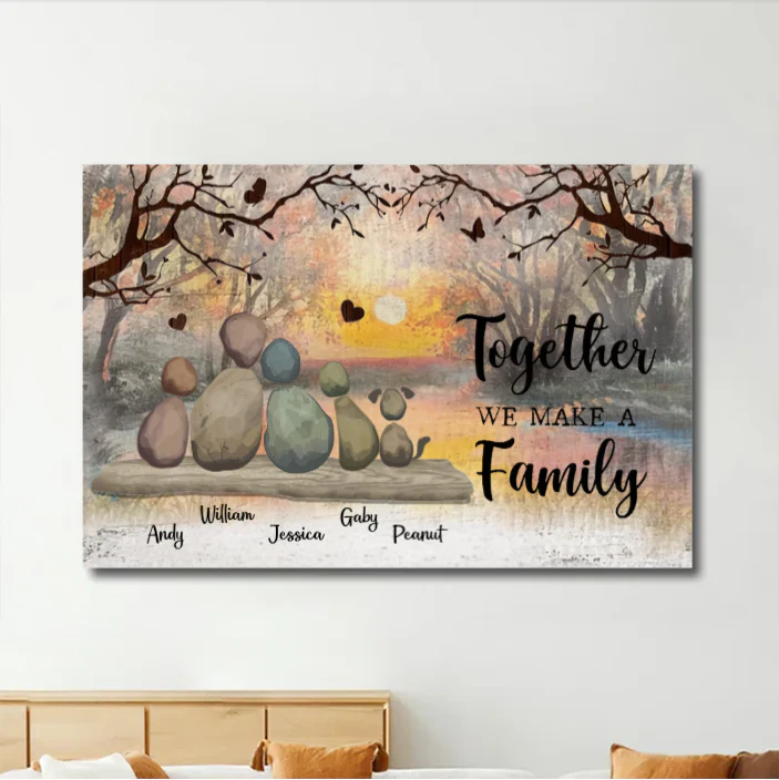 Personalized Family Rock Art Poster or Plaque or Keychain or Ornament, Custom "Together We Make a Family" Gift for Home Decor - Image 2
