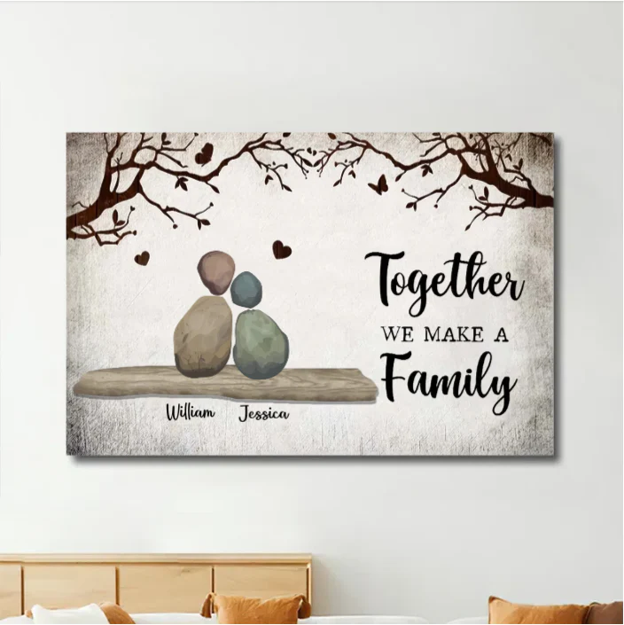Personalized Family Rock Art Poster or Plaque or Keychain or Ornament, Custom "Together We Make a Family" Gift for Home Decor - Image 3