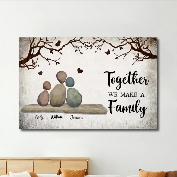 Personalized Family Rock Art Poster or Plaque or Keychain or Ornament, Custom "Together We Make a Family" Gift for Home Decor - Image 4