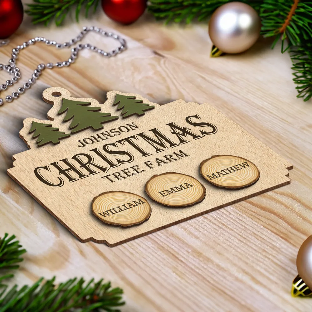 Christmas Tree Farm Family Wood Slice Personalized 2-Layer Wooden Ornament - Custom Family Name Christmas Gift - Image 4