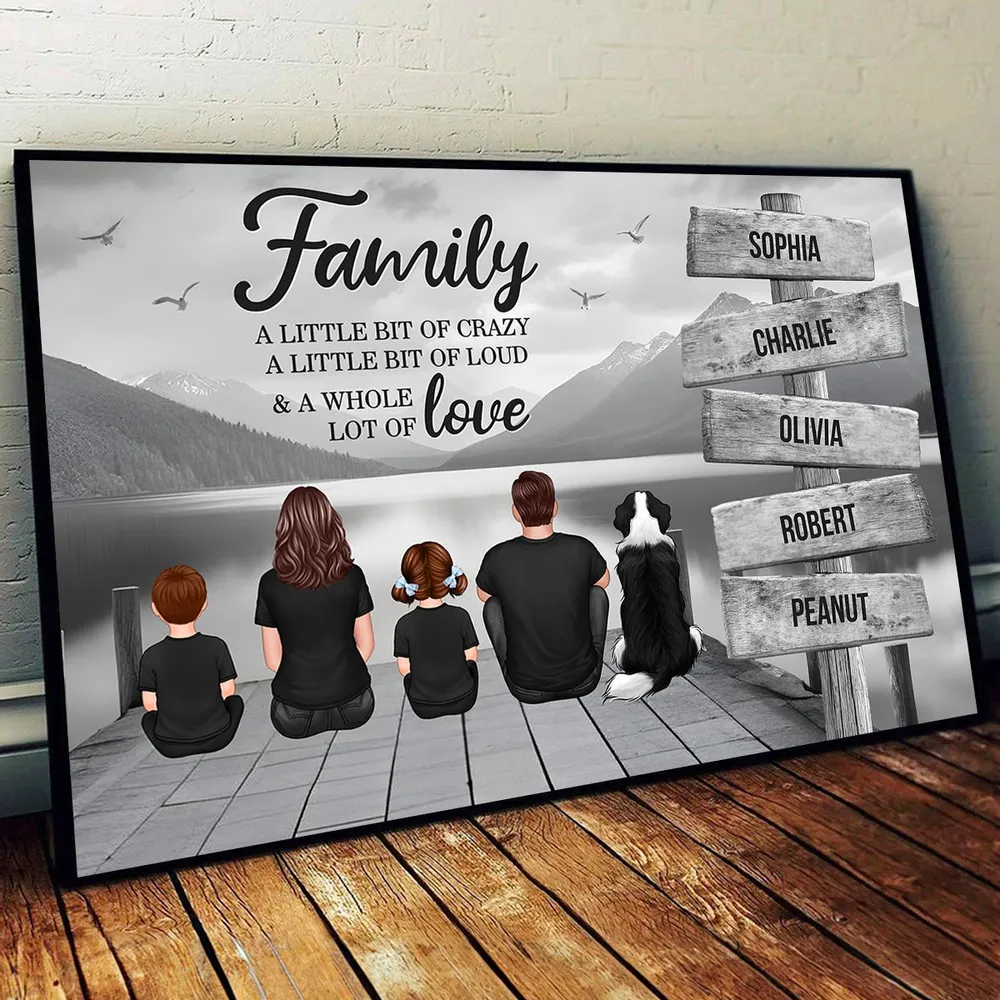 Beach Landscape Family A Little Whole Lot of Love Sign Posts Personalized Poster or Plaque or Ornament or Keychain, Home Decoration, Gift For Family - Image 3
