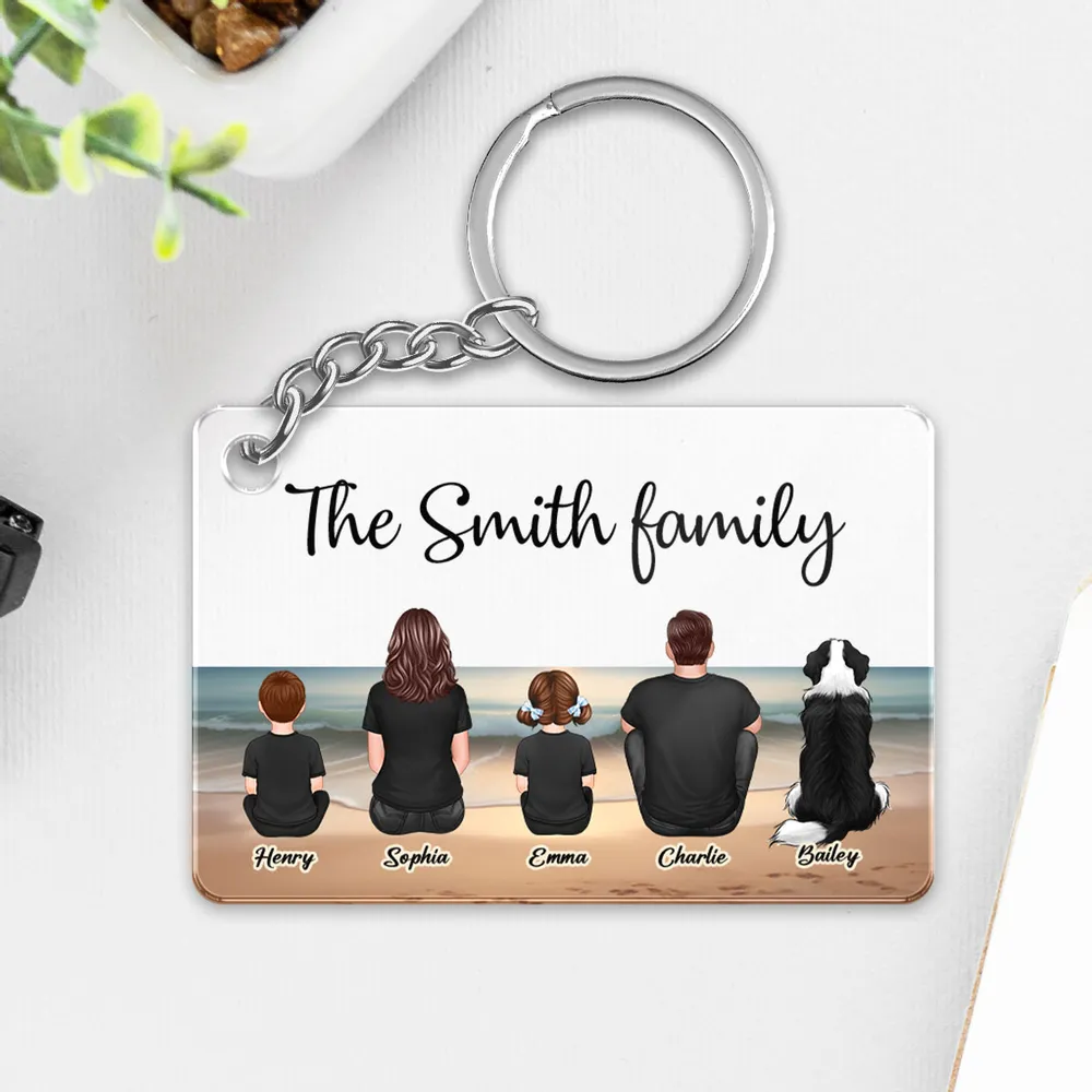 Beach Landscape Family Sitting Back View - Personalized Keychain or Poster or Plaque or Car Hanger or Pillow or Wallet card- Ideal Gift for Loved Ones - Image 4