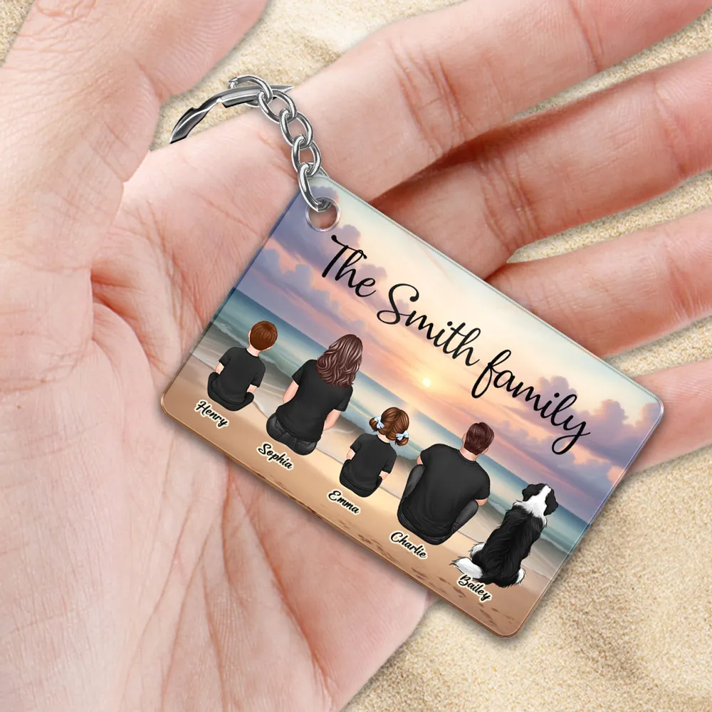 Beach Landscape Family Sitting Back View - Personalized Keychain or Poster or Plaque or Car Hanger or Pillow or Wallet card- Ideal Gift for Loved Ones - Image 5