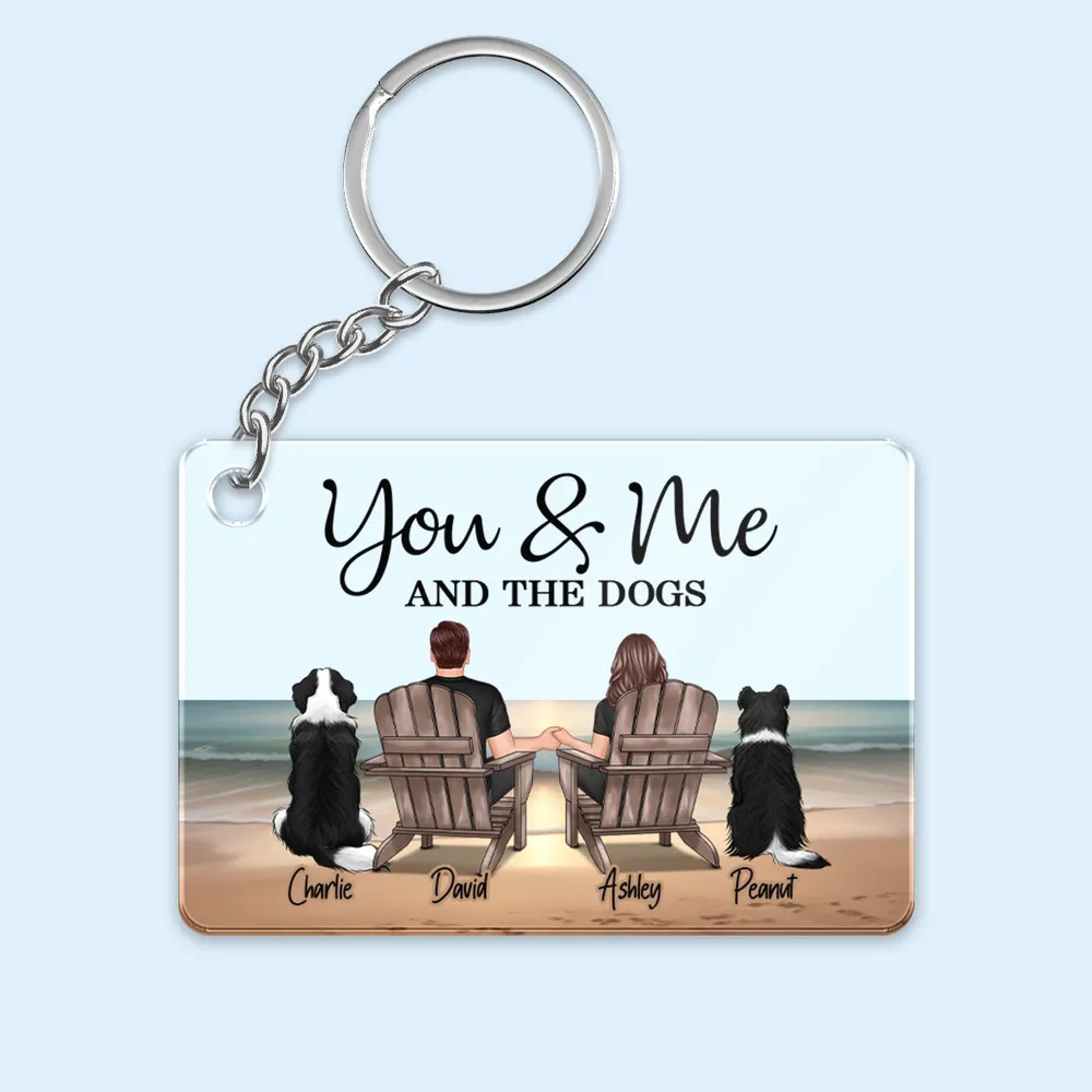 You Me And The Dogs Cats Couple Realistic Beach Landscape Personalized Acrylic Keychain or Poster or Plaque or Ornament, Gift For Him, For Her - Image 2