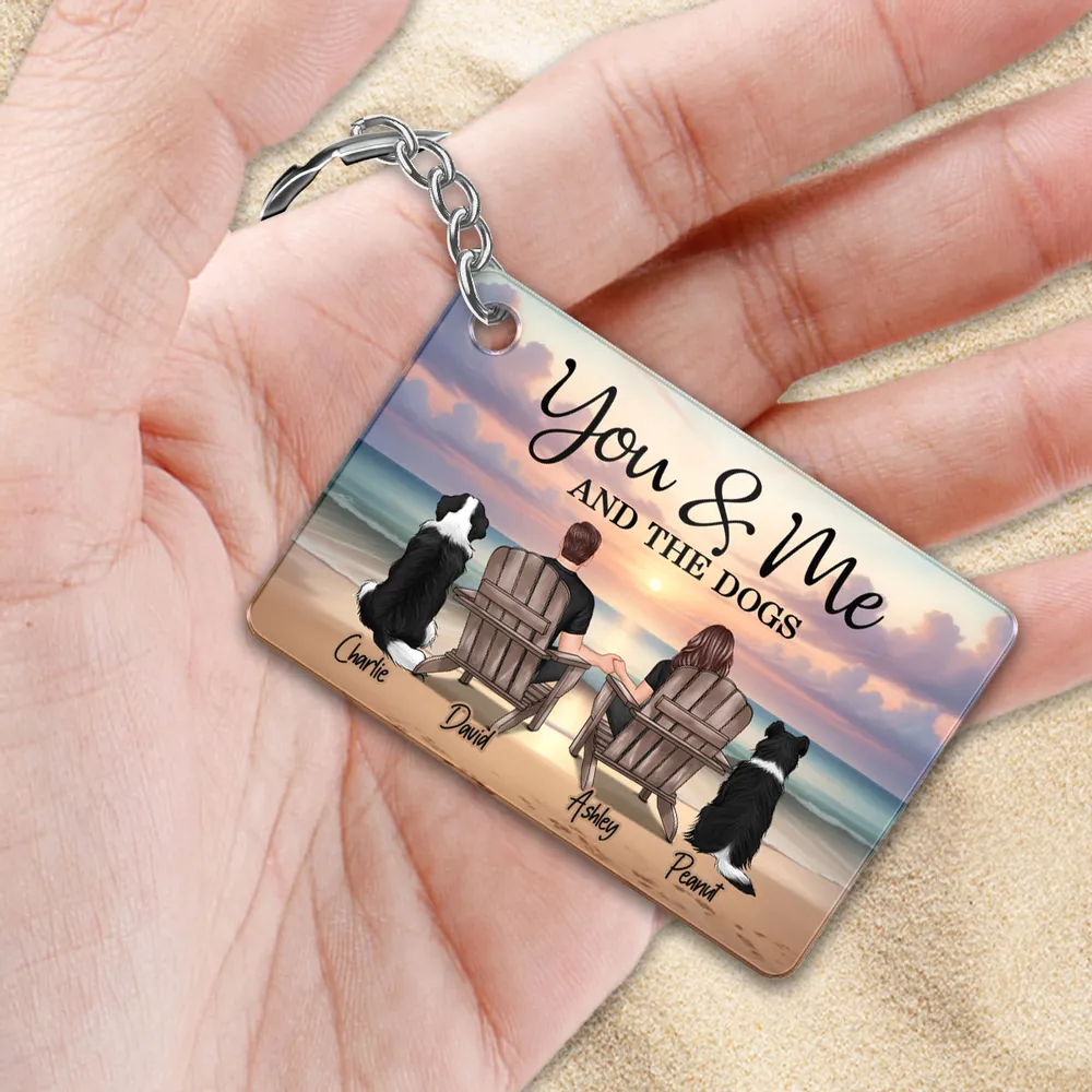 You Me And The Dogs Cats Couple Realistic Beach Landscape Personalized Acrylic Keychain or Poster or Plaque or Ornament, Gift For Him, For Her - Image 3