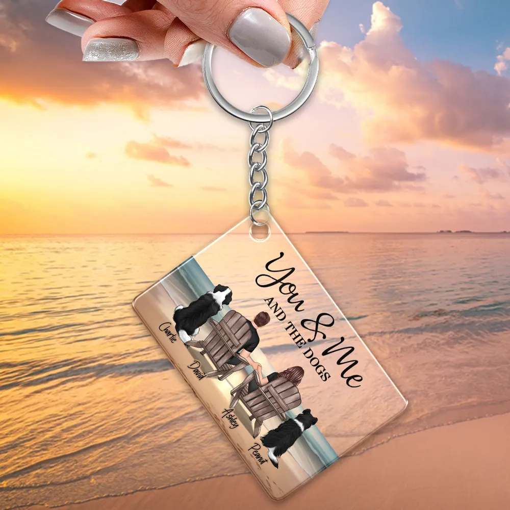 You Me And The Dogs Cats Couple Realistic Beach Landscape Personalized Acrylic Keychain or Poster or Plaque or Ornament, Gift For Him, For Her - Image 4