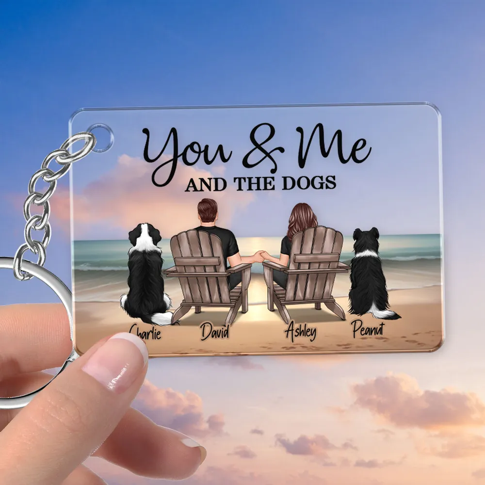 You Me And The Dogs Cats Couple Realistic Beach Landscape Personalized Acrylic Keychain or Poster or Plaque or Ornament, Gift For Him, For Her - Image 5