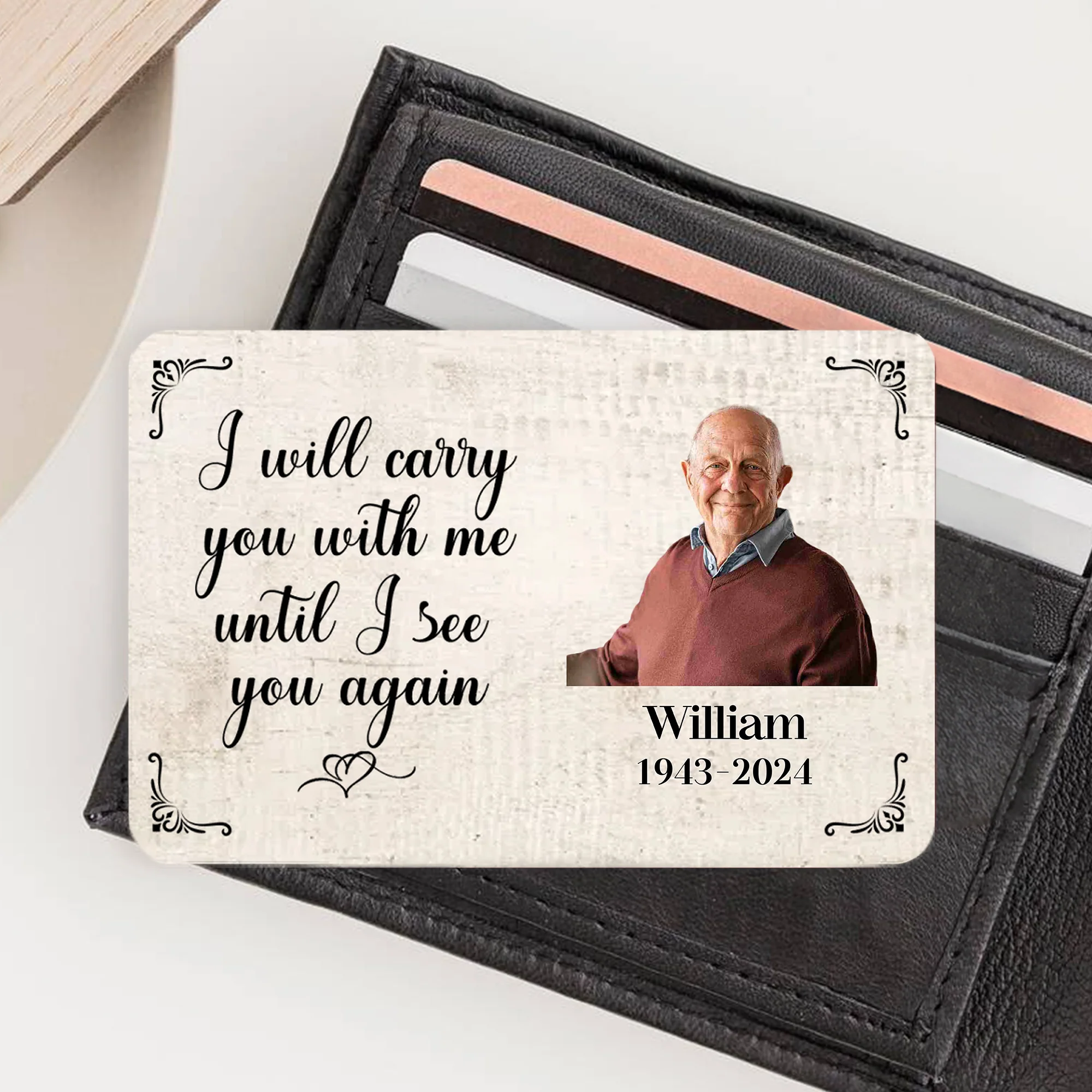 Metal Wallet Card - I Will Carry You With Me Until I See You Again - Memorial Gift From Photo - Image 3