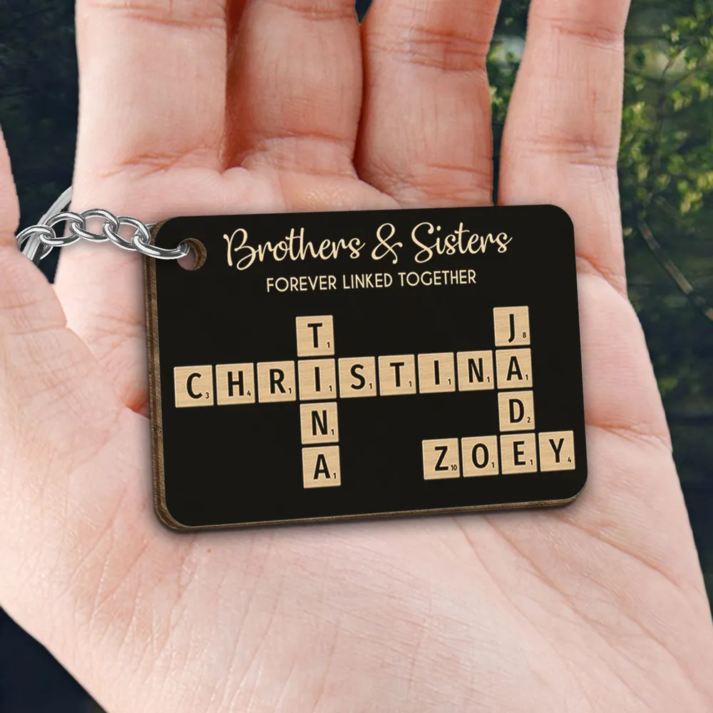 Brothers & Sisters Forever Linked Together Crossword Puzzle Art Personalized Keychain or Poster or Plaque or Ornament, Christmas Gift For Brothers, Sisters, Siblings, Family - Image 5