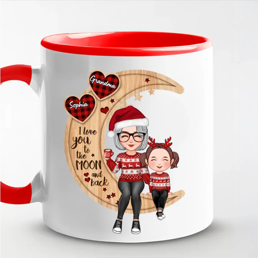 Christmas - Cute Grandma & Grandkid Sitting On Moon - Personalized Pillow or Ornament or Keychain or Plaque or Sign - Image 10