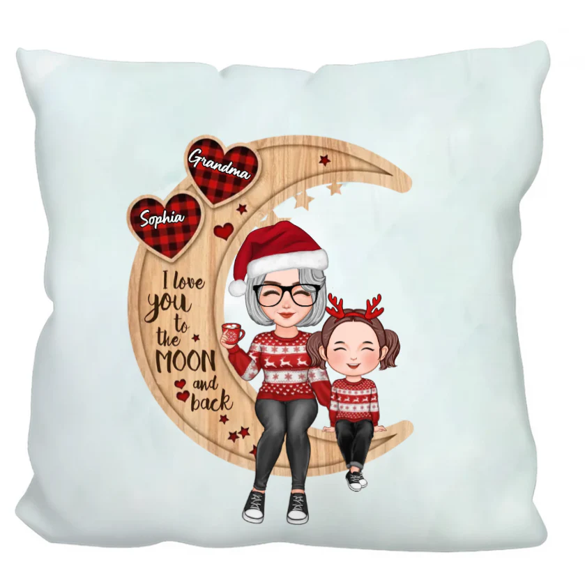 Christmas - Cute Grandma & Grandkid Sitting On Moon - Personalized Pillow or Ornament or Keychain or Plaque or Sign - Image 2