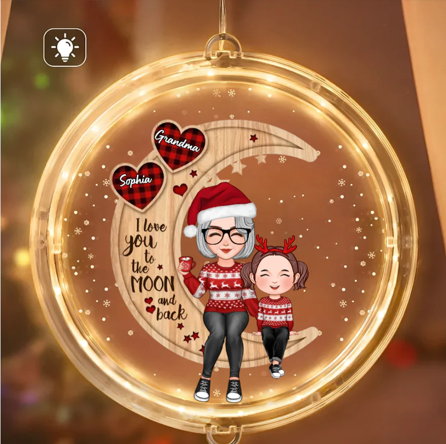 Christmas - Cute Grandma & Grandkid Sitting On Moon - Personalized Pillow or Ornament or Keychain or Plaque or Sign - Image 5