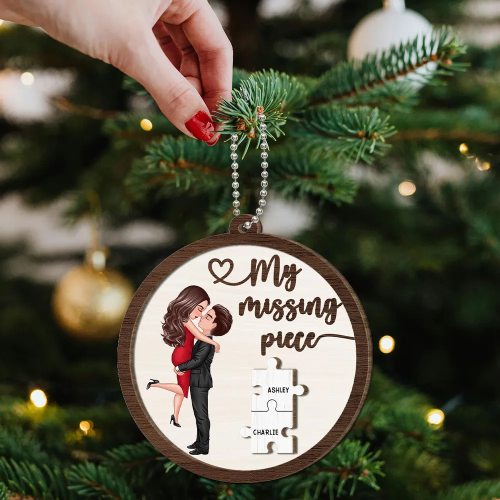 My Missing Piece Couple Hugging Kissing Personalized 2-Layer Wooden Ornament or Plaque or Keychain or Cup - Image 5