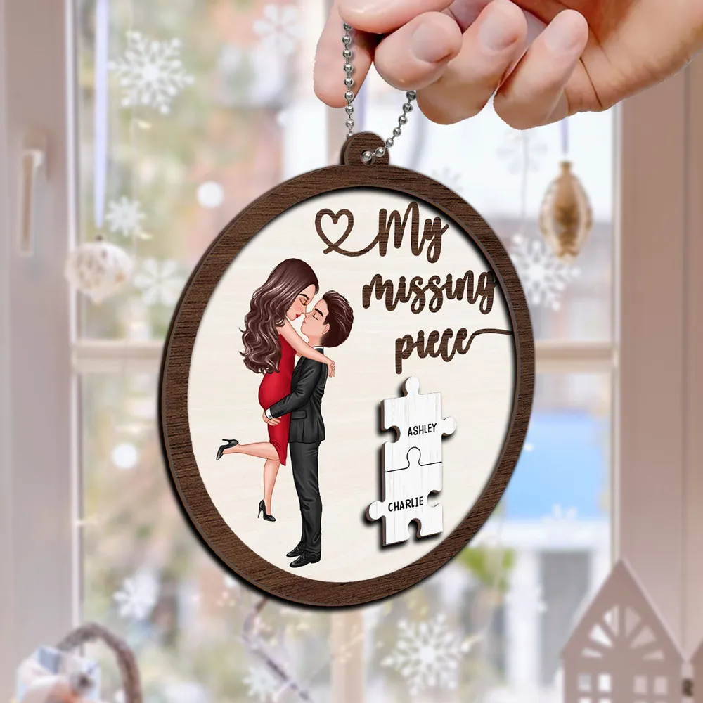 My Missing Piece Couple Hugging Kissing Personalized 2-Layer Wooden Ornament or Plaque or Keychain or Cup - Image 6