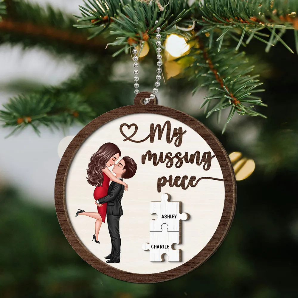 My Missing Piece Couple Hugging Kissing Personalized 2-Layer Wooden Ornament or Plaque or Keychain or Cup - Image 7