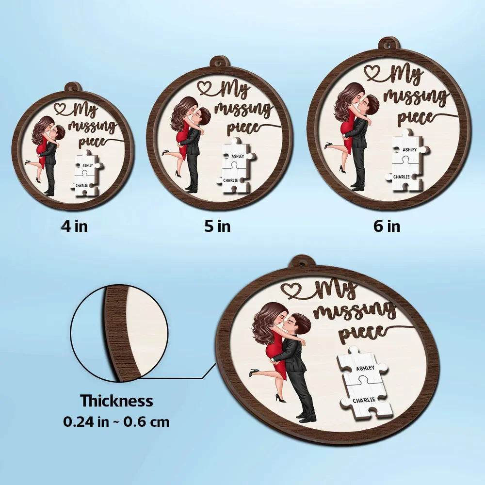 My Missing Piece Couple Hugging Kissing Personalized 2-Layer Wooden Ornament or Plaque or Keychain or Cup - Image 8