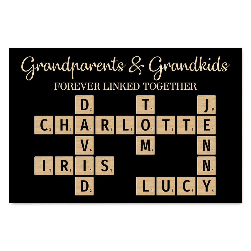 Grandparents & Grandkids Forever Linked Together Crossword Puzzle Art Personalized Poster or Plaque or Keychain or Orament, Gift For Grandma or Grandson - Image 2