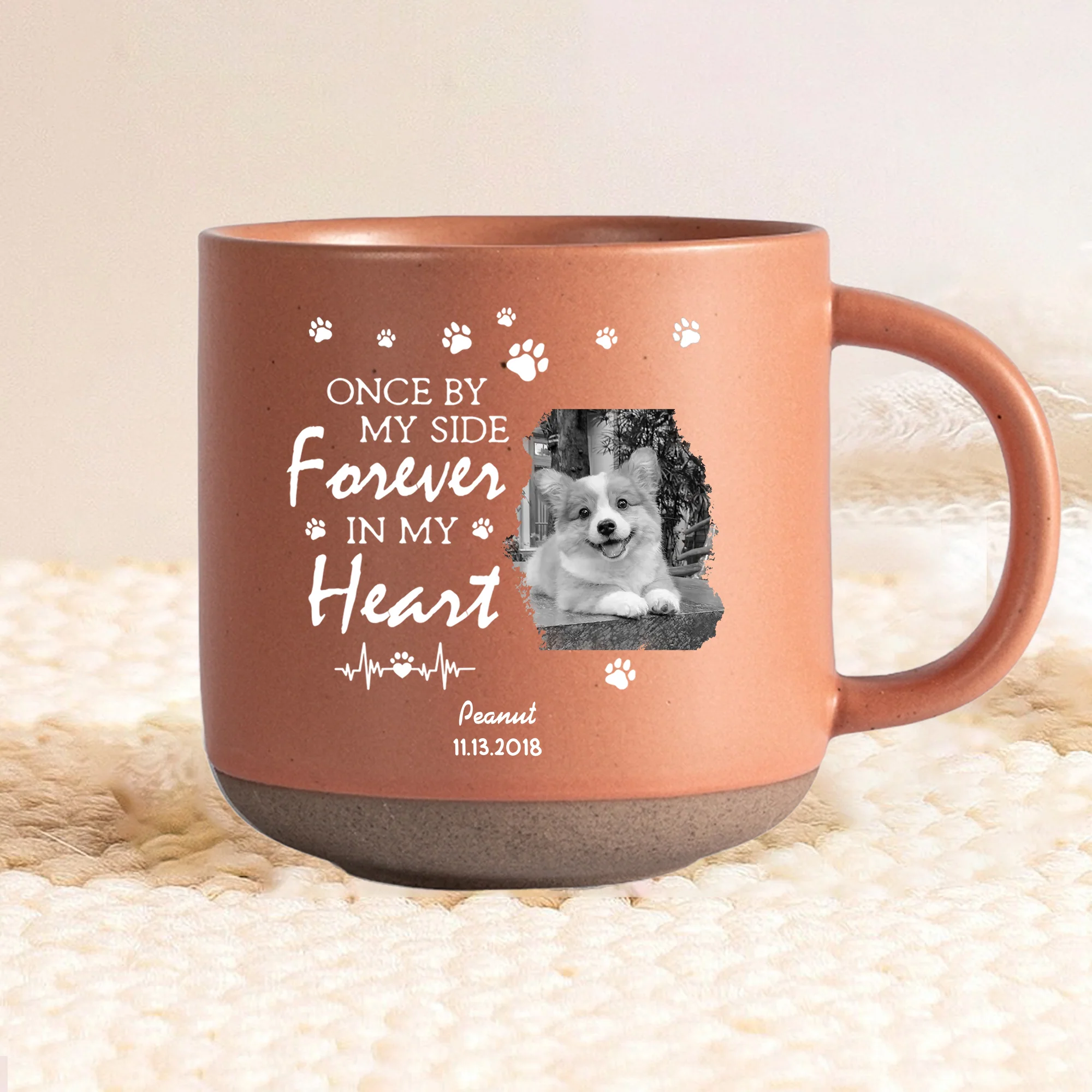 Personalized Pet Memorial Pottery Mug, "Forever in My Heart" Custom Keepsake with Photo and Name