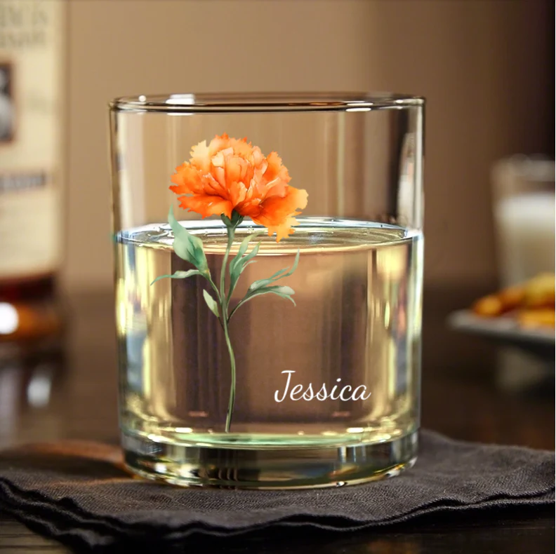 Personalized Floral Whiskey Glass, Custom Daisy Design with Name - Perfect Gift for Her - Image 2
