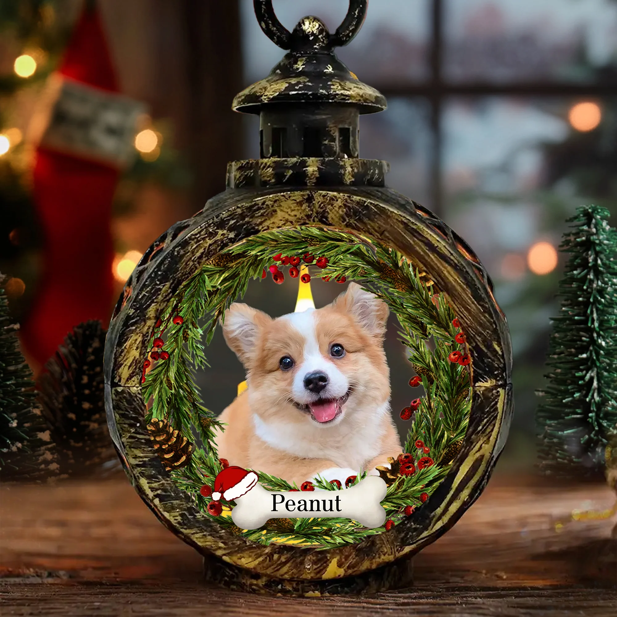 Personalized Pet Memorial Lantern Ornament, Custom Christmas Decoration with Pet Photo and Name