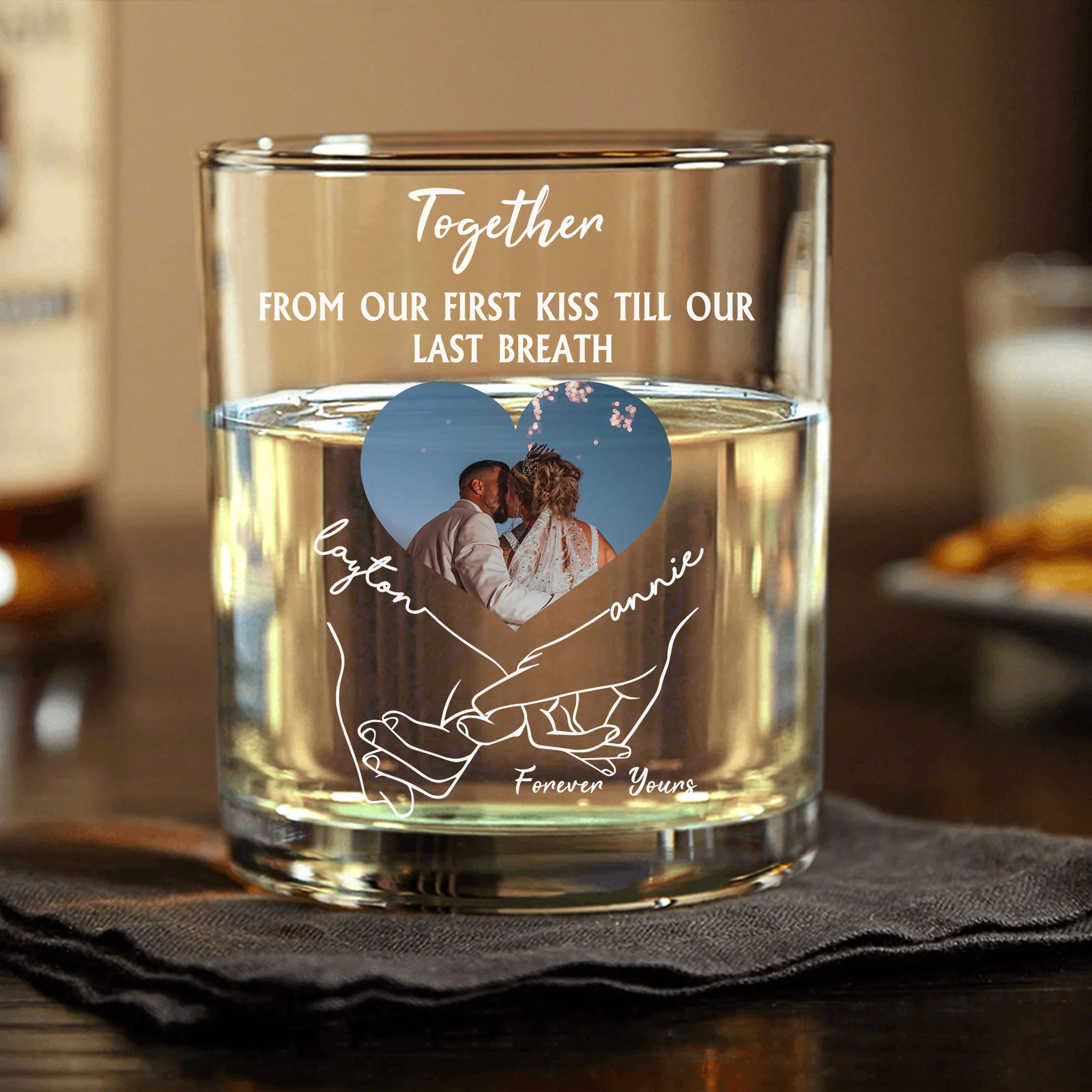 Personalized Romantic Whiskey Glasses, Upload Photo Custom Couple Gift with Photo & Love Quote - Image 2