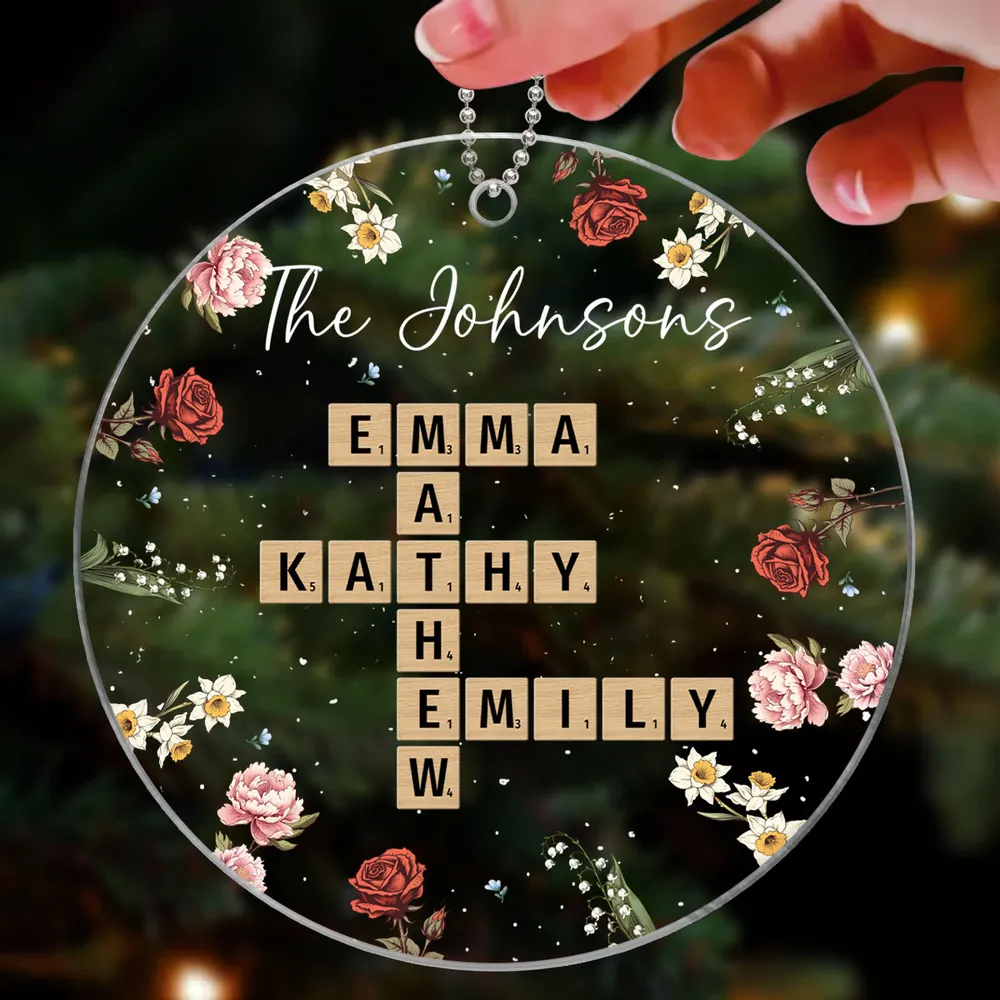 Family Crossword Puzzle Art Birth Month Flower Personalized Acrylic Ornament - Image 3