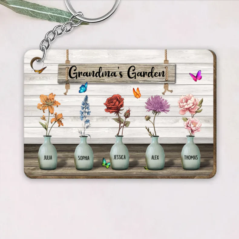 Grandma‘s Garden Birth Month Flowers Pots Personalized Horizontal Keychain or Poster, Mother's Day Gift For Grandma, Mom, Auntie - Image 2