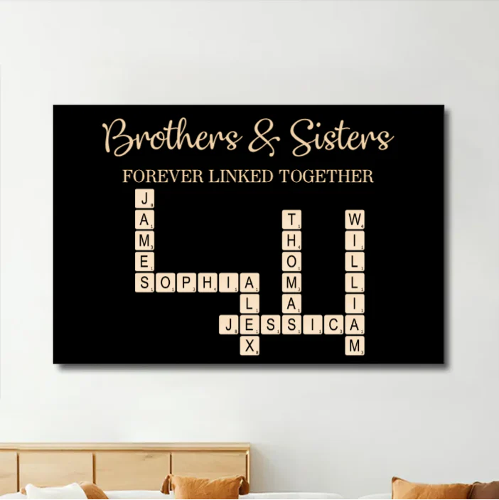 Brothers & Sisters Forever Linked Together Crossword Puzzle Art Personalized Poster or Plaque or Keychain or Orament or Cup, Gift For Siblings, Family, Brother - Image 3