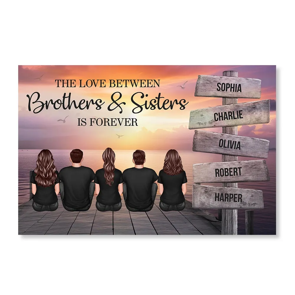 Brothers & Sisters Forever Linked Together Sign Posts Personalized Poster or Keychain or Plaque or Ornament, Home Decoration, Gift For Siblings - Image 4
