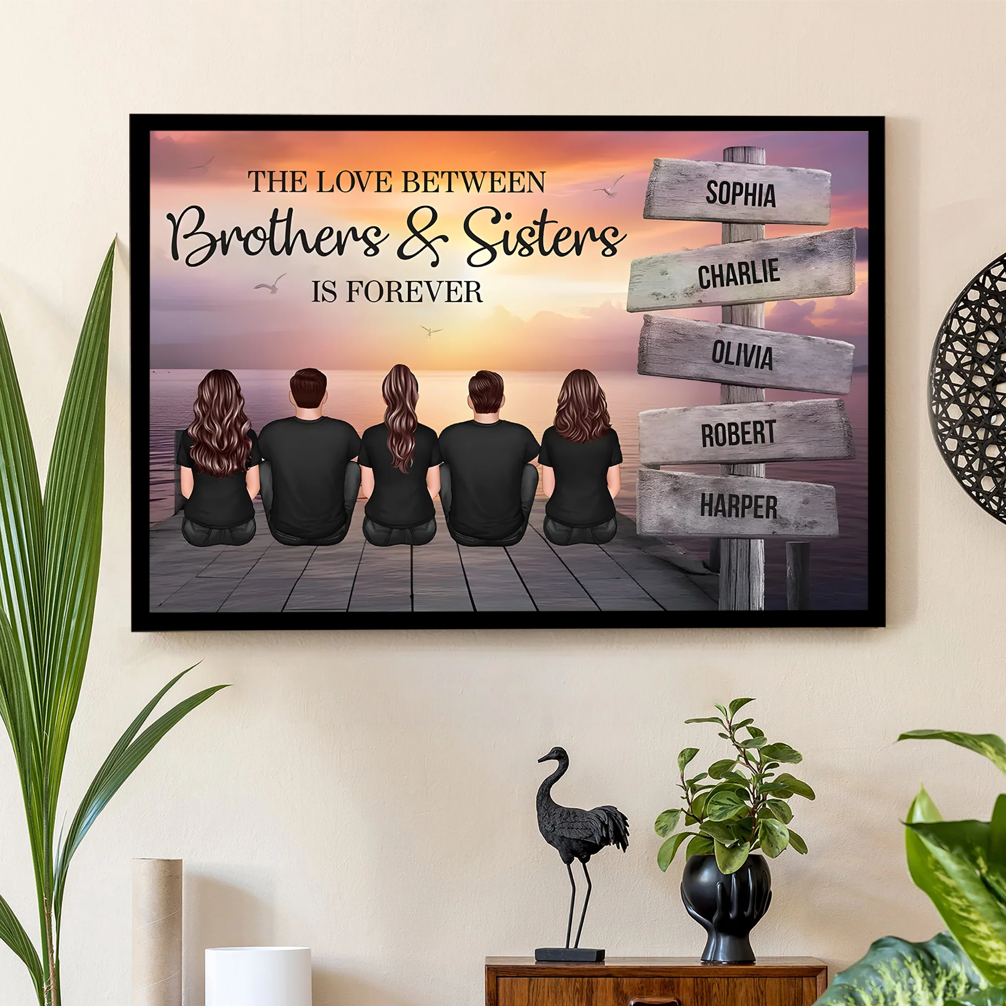 Brothers & Sisters Forever Linked Together Sign Posts Personalized Poster or Keychain or Plaque or Ornament, Home Decoration, Gift For Siblings - Image 5
