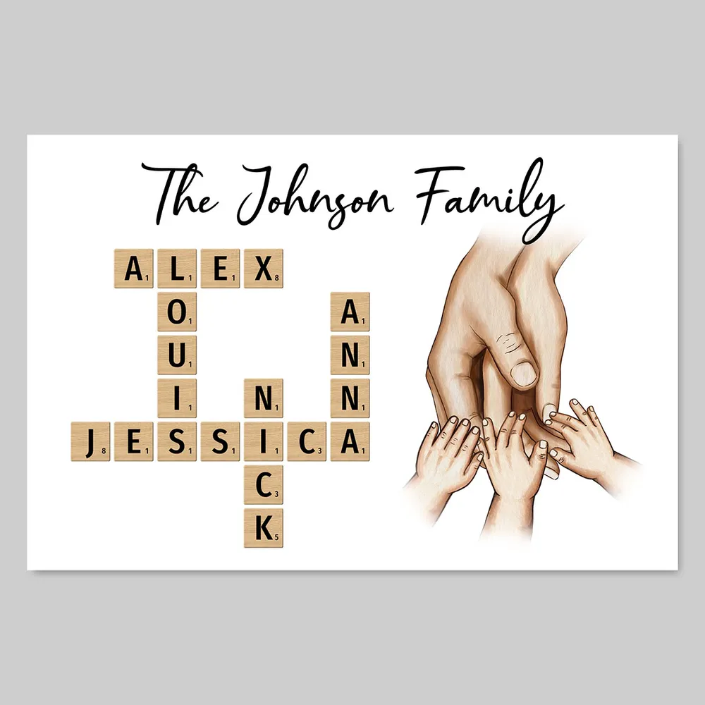 Personalized Poster or Keychain or Ornament or Plaque - Family Hands In Hands Crossword Puzzle Art Created In A Moment Treasured Forever - Image 2