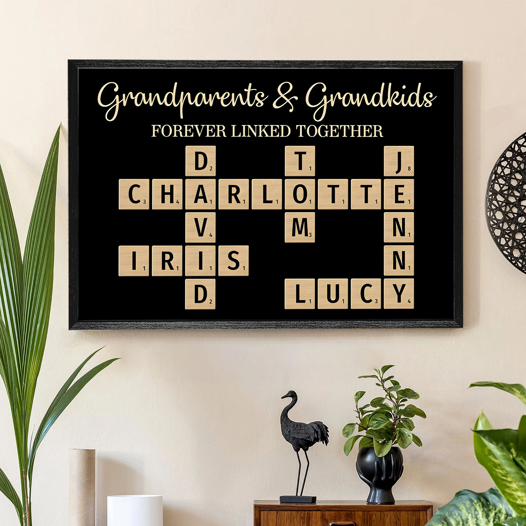 Grandparents & Grandkids Forever Linked Together Crossword Puzzle Personalized Poster or Keychain or Plaque or Ornament, Unique Christmas Gift For Large Family, Parent, Grandparents, Siblings, Brothers, Sisters