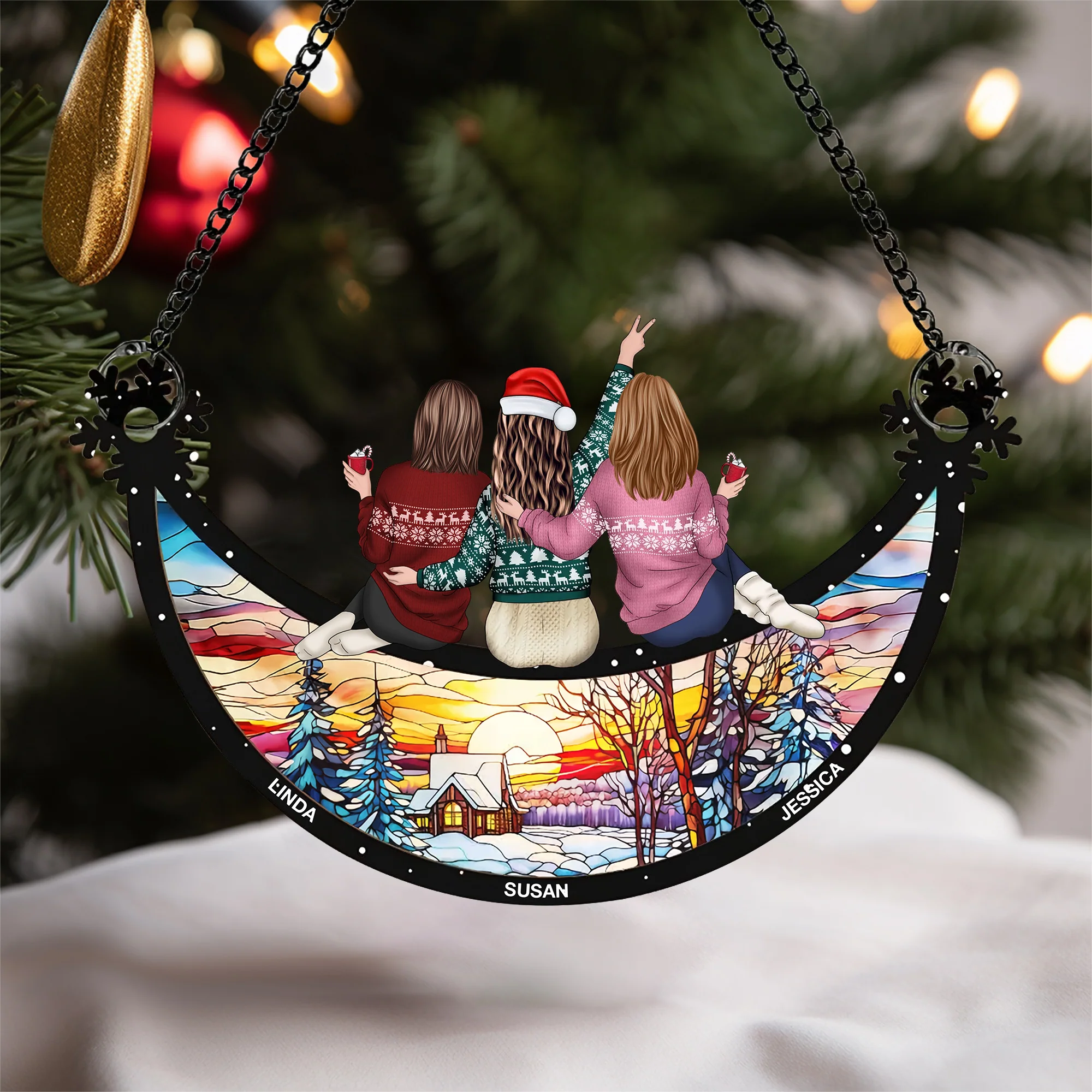 Celebrate Sisterhood, Perfect Gift for Cherished Memories - Personalized Window Hanging Suncatcher Ornament - Image 5