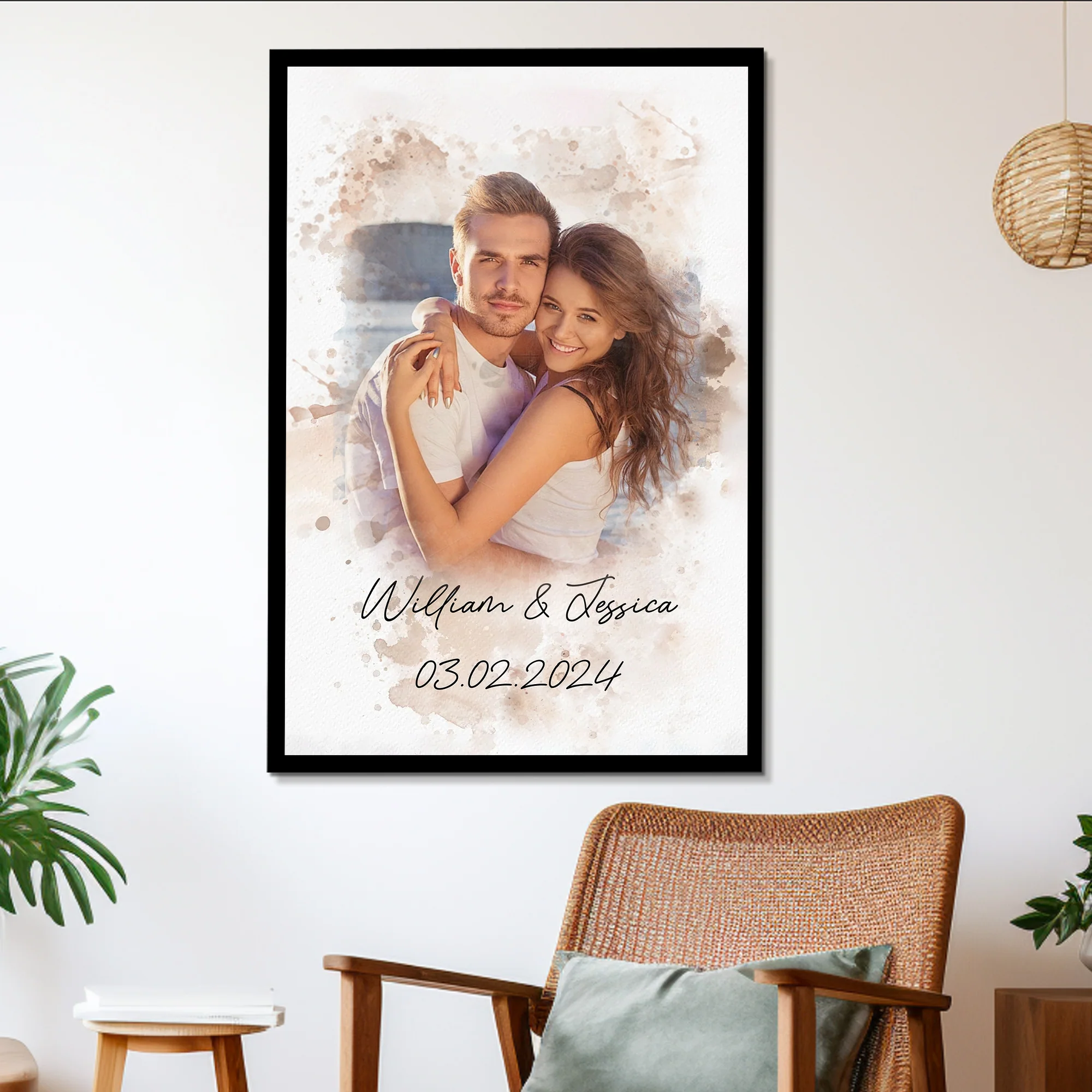 Watercolor Couple Portrait from Photo, Custom Wedding Anniversary Christmas Gift for Wife Husband Parents, Engagement Gift for Friend, Unique Poster Wall Art - Image 2