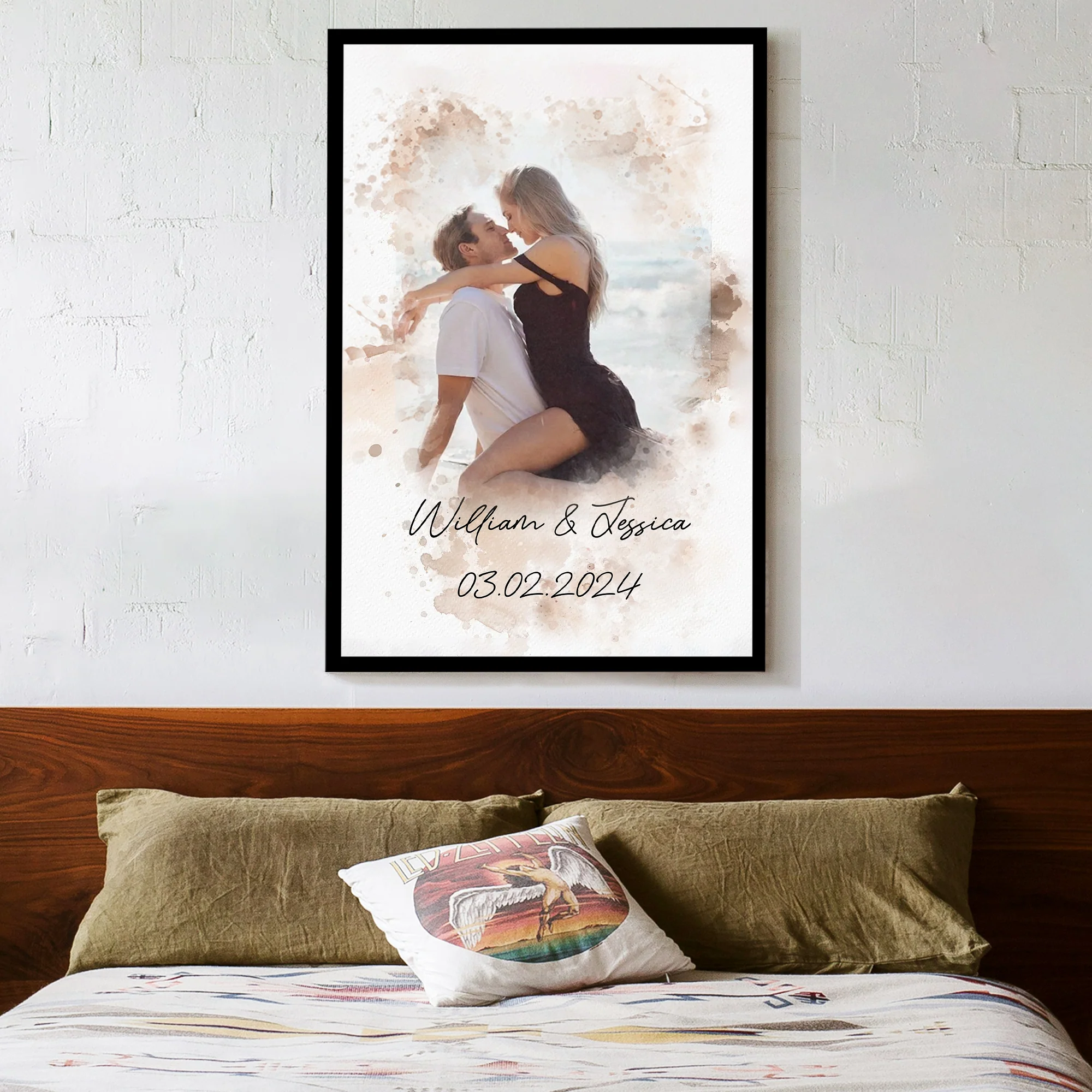 Watercolor Couple Portrait from Photo, Custom Wedding Anniversary Christmas Gift for Wife Husband Parents, Engagement Gift for Friend, Unique Poster Wall Art - Image 3
