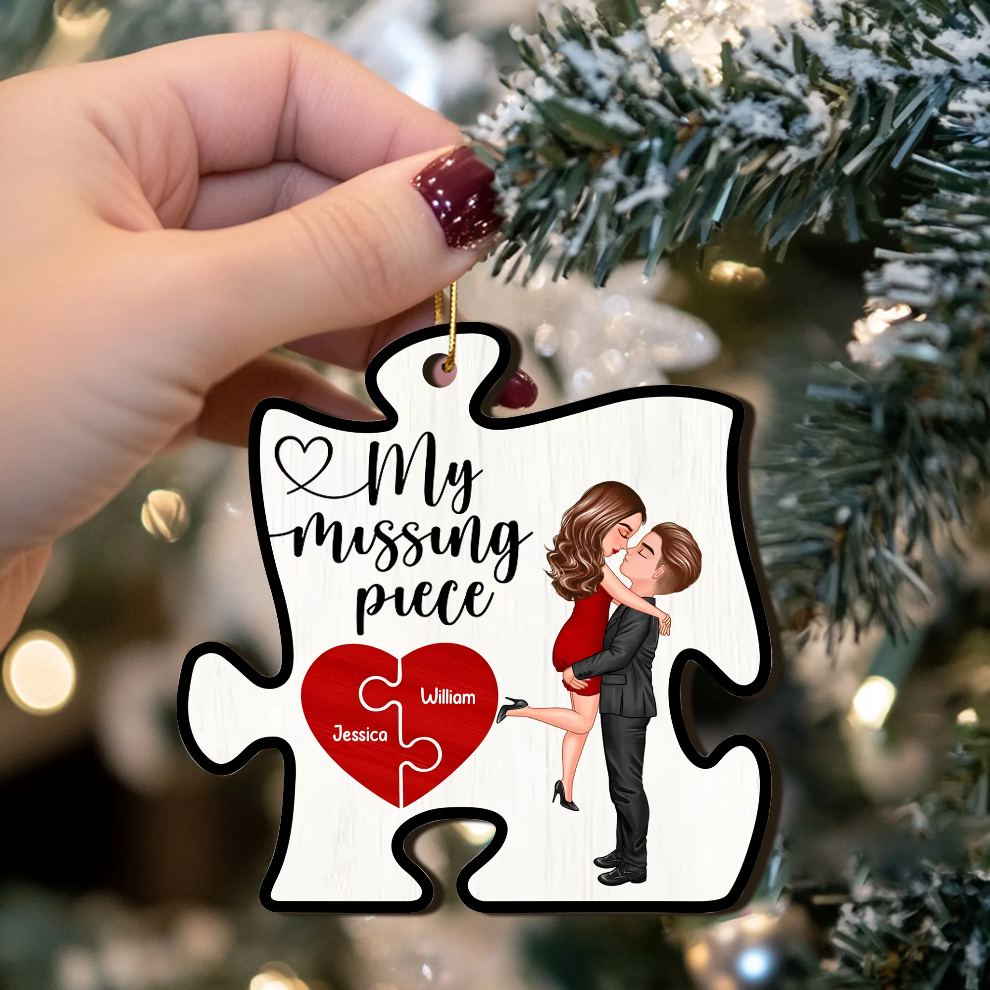 A Beautiful Expression of Deep Affection, Perfect for Gifting - 'My Missing Piece' Personalized Puzzle Heart 2-Layer Ornament- Romantic Valentine's & Anniversary Gift for Couples - Image 2