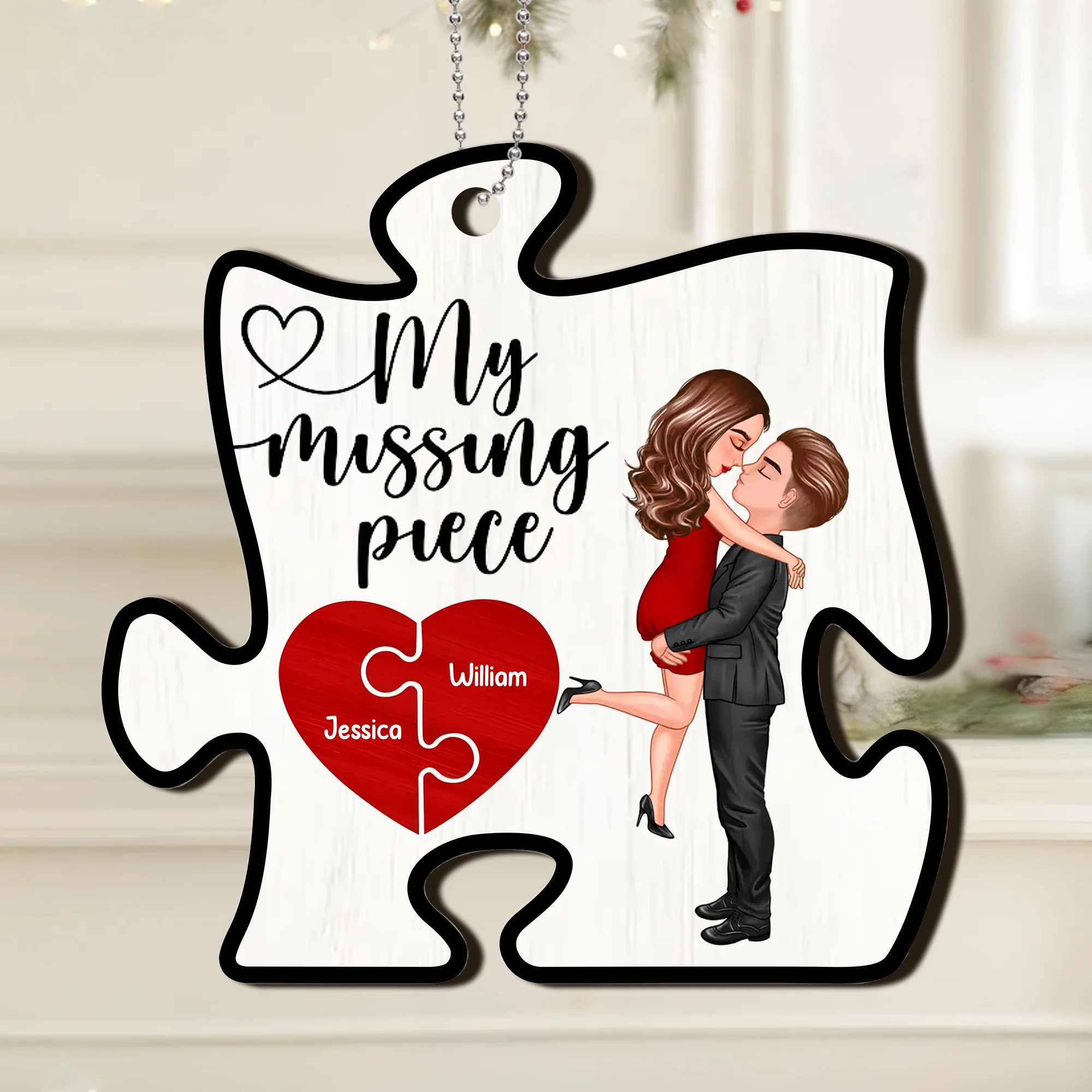A Beautiful Expression of Deep Affection, Perfect for Gifting - 'My Missing Piece' Personalized Puzzle Heart 2-Layer Ornament- Romantic Valentine's & Anniversary Gift for Couples - Image 3