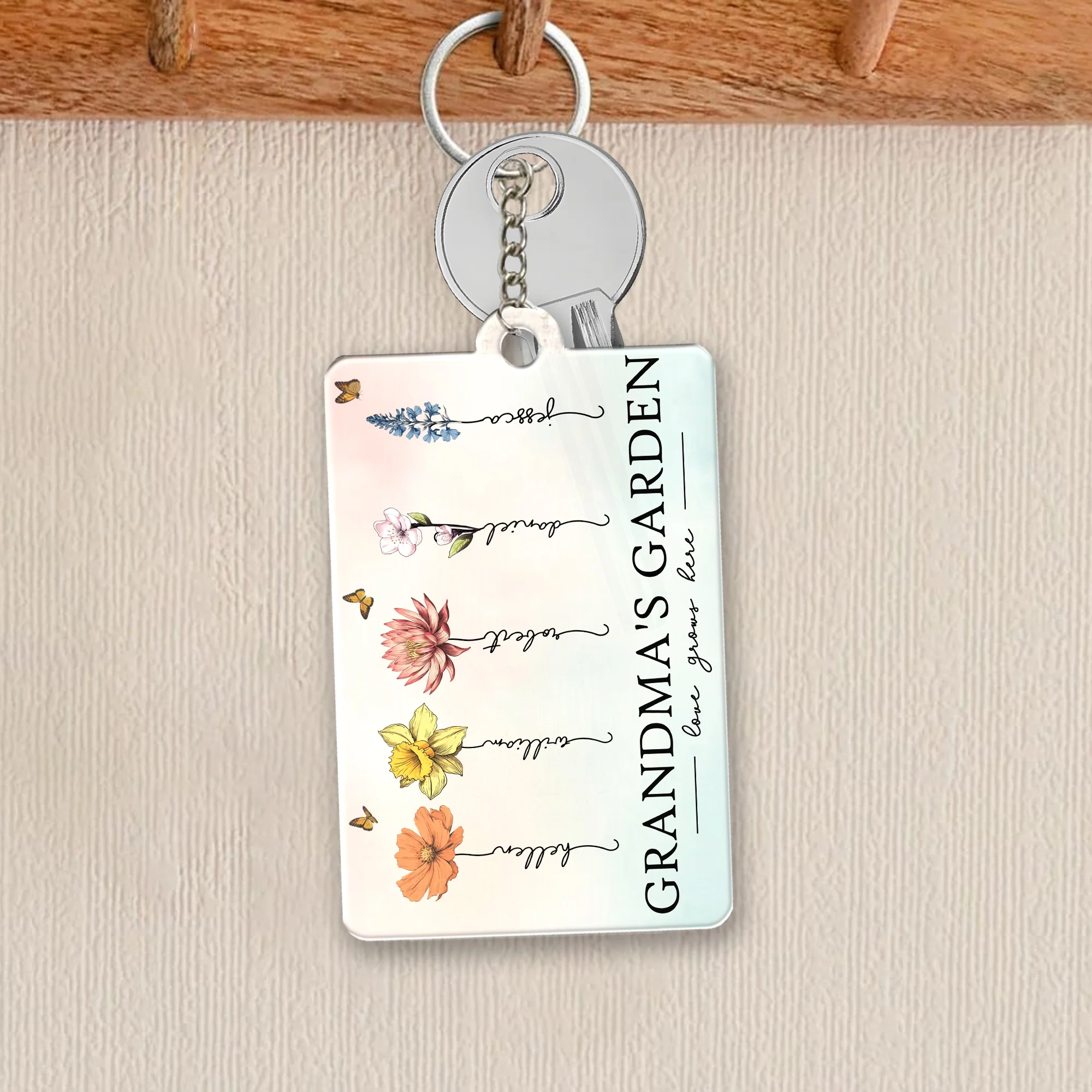 Grandma's Garden Love Grows Here Beautiful Birth Month Flower Gift For Grandma Mom Personalized Keychain, Poster, Plaque, Wallet Card, Car Hanger - Image 3