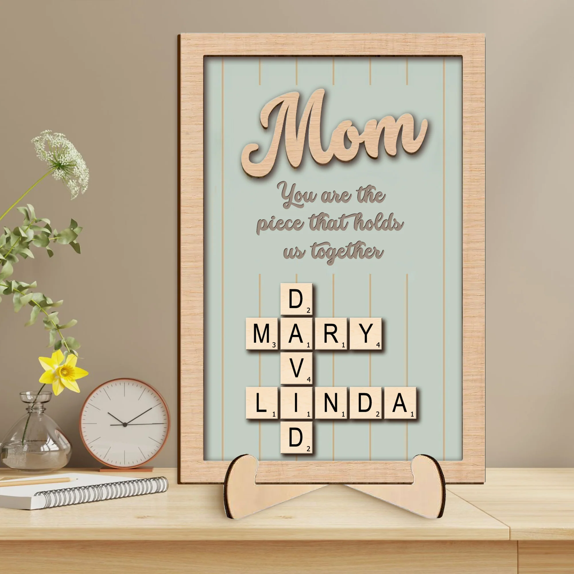 Personalized 2-Layer Wooden Puzzle Art Plaque - Mom, The Piece That Holds Us Together, Perfect Gift for Mom