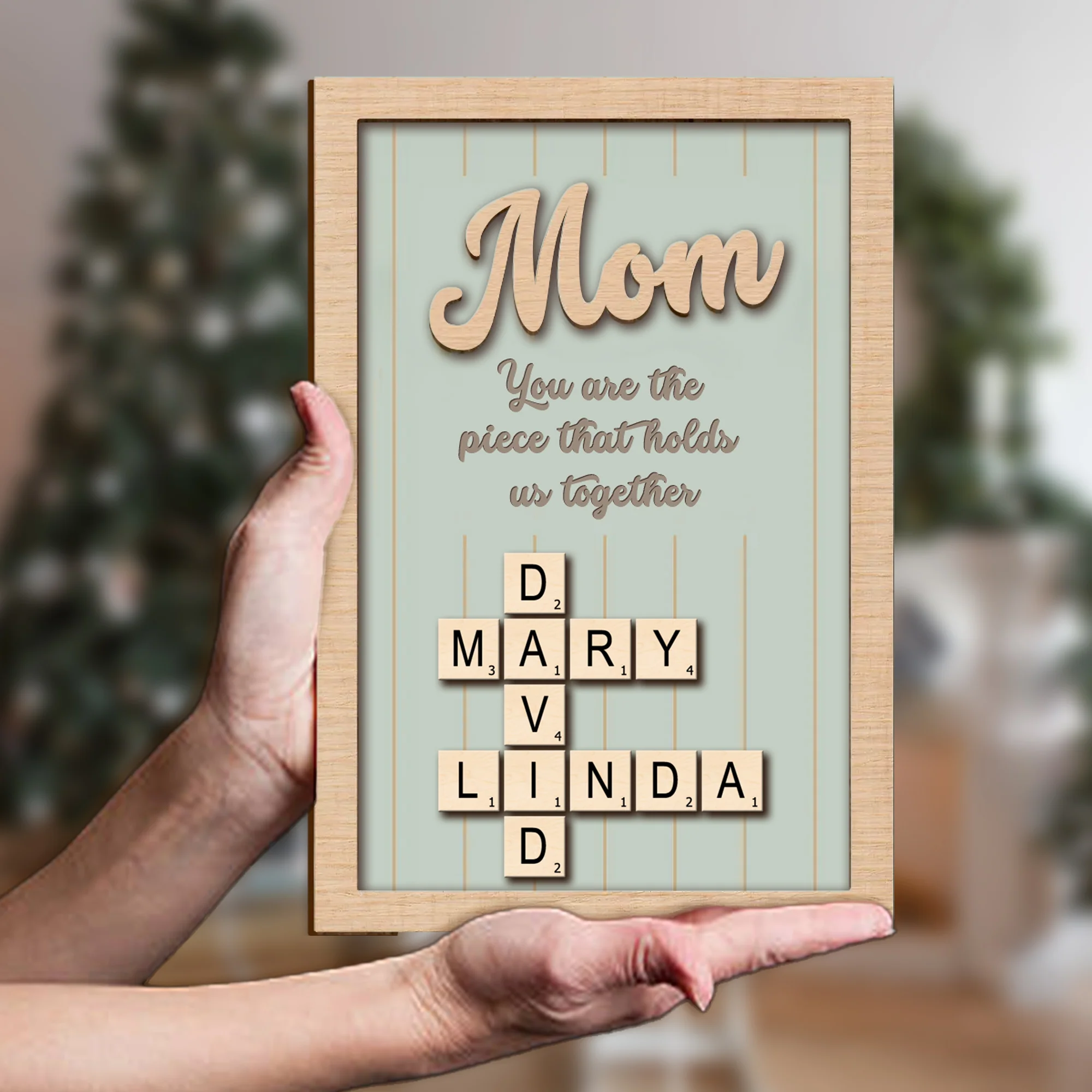 Personalized 2-Layer Wooden Puzzle Art Plaque - Mom, The Piece That Holds Us Together, Perfect Gift for Mom - Image 3