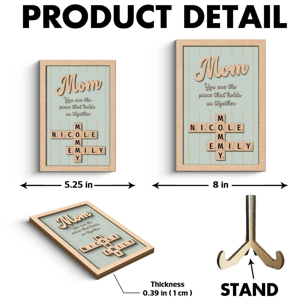 Personalized 2-Layer Wooden Puzzle Art Plaque - Mom, The Piece That Holds Us Together, Perfect Gift for Mom - Image 4