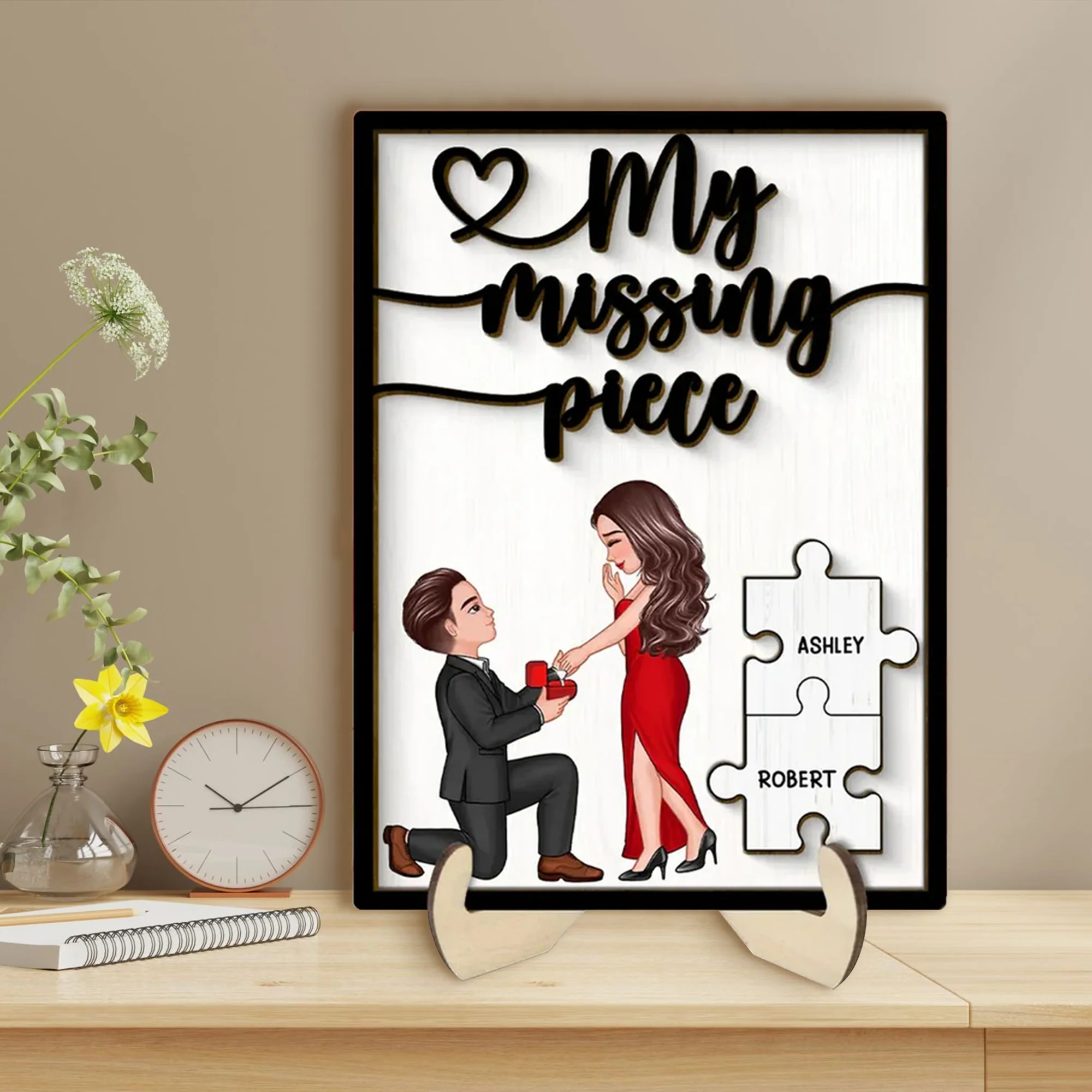 Special Moment Couple Proposal 2-Layered Wooden Plaque, Personalized Couple Proposal Engagement Anniversary Keepsake, Heartfelt Decoration For Couples