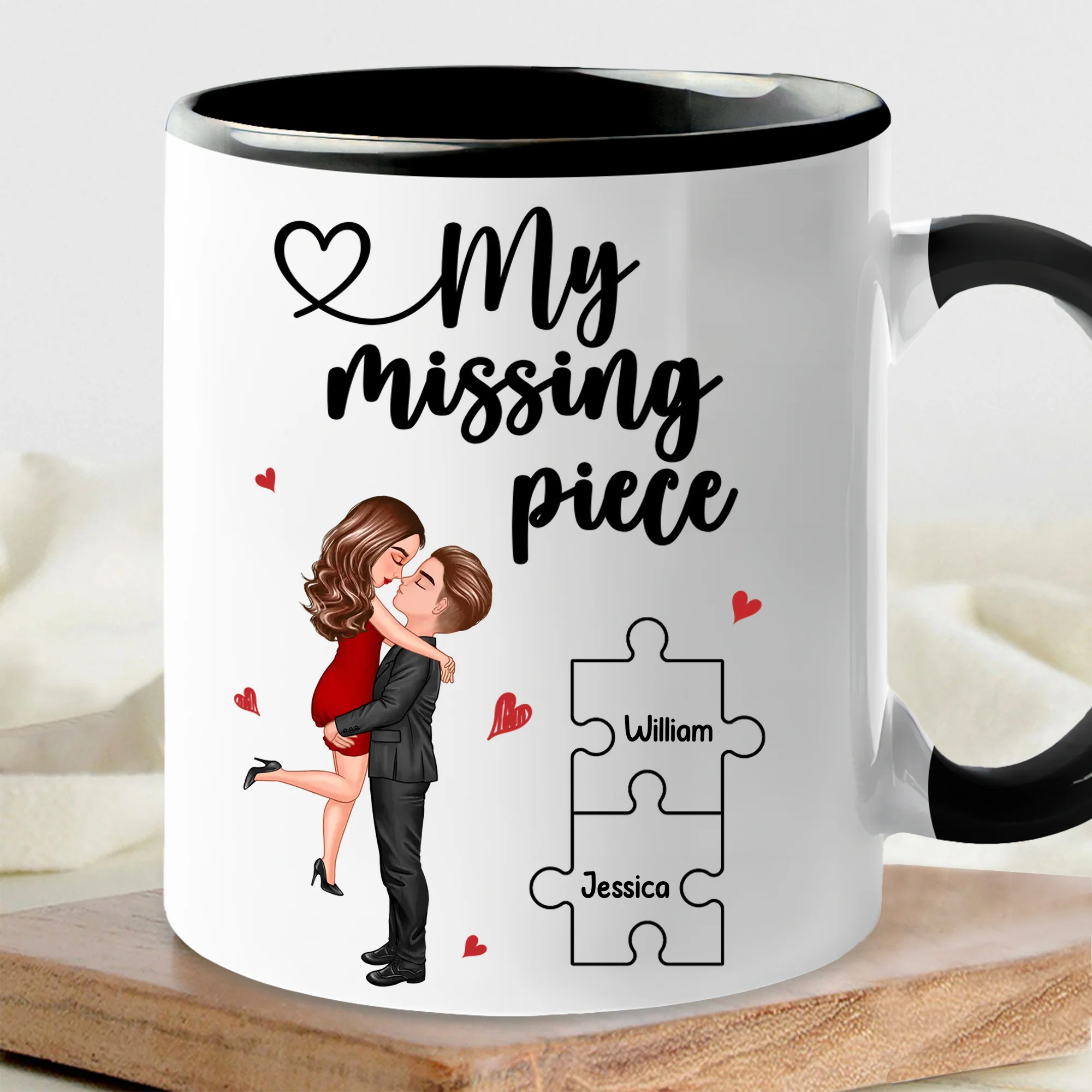 My Missing Piece Couple Hugging Kissing Valentine‘s Day Gift For Her Gift For Him Personalized Mug - Image 3