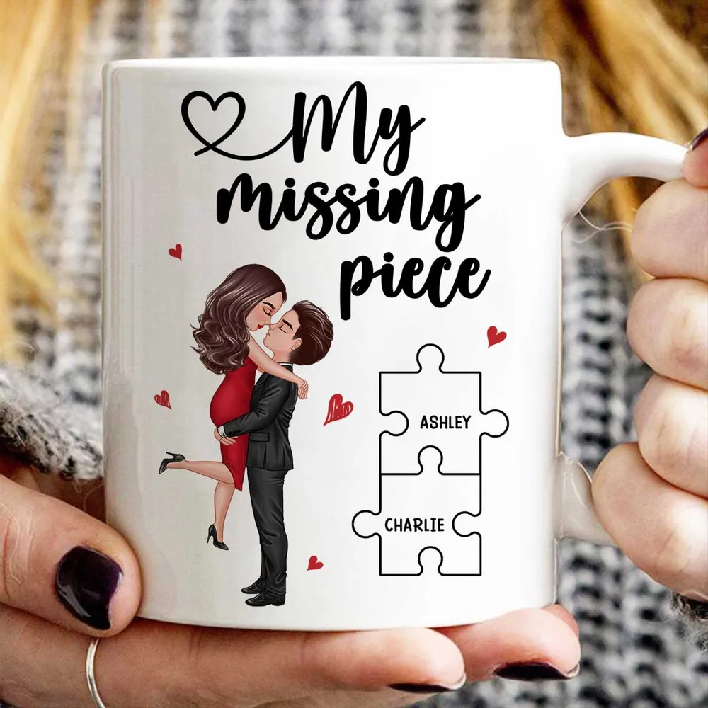 My Missing Piece Couple Hugging Kissing Valentine‘s Day Gift For Her Gift For Him Personalized Mug - Image 4