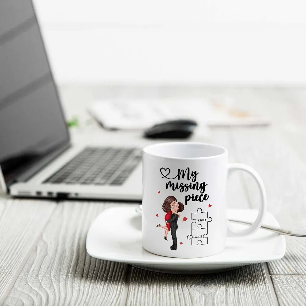 My Missing Piece Couple Hugging Kissing Valentine‘s Day Gift For Her Gift For Him Personalized Mug - Image 5