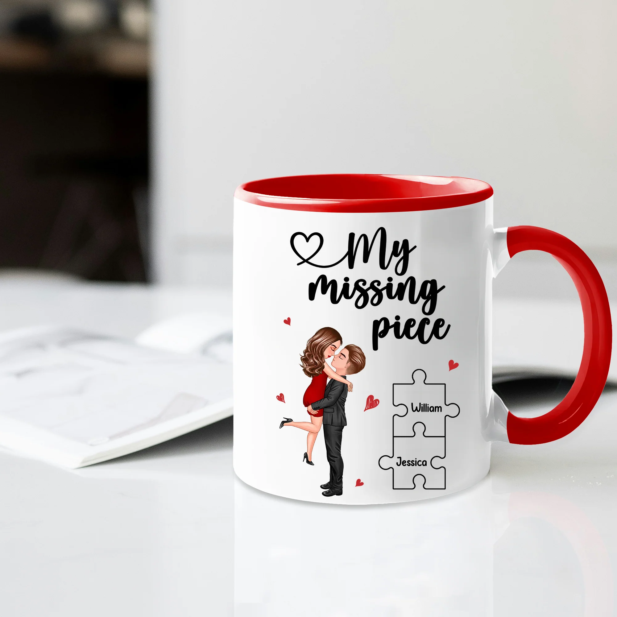 My Missing Piece Couple Hugging Kissing Valentine‘s Day Gift For Her Gift For Him Personalized Mug - Image 7
