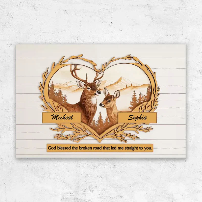"Personalized Deer Couple Canvas - Romantic Valentine’s Day Gift for Couples - Celebrate Your Love Story" - Image 4