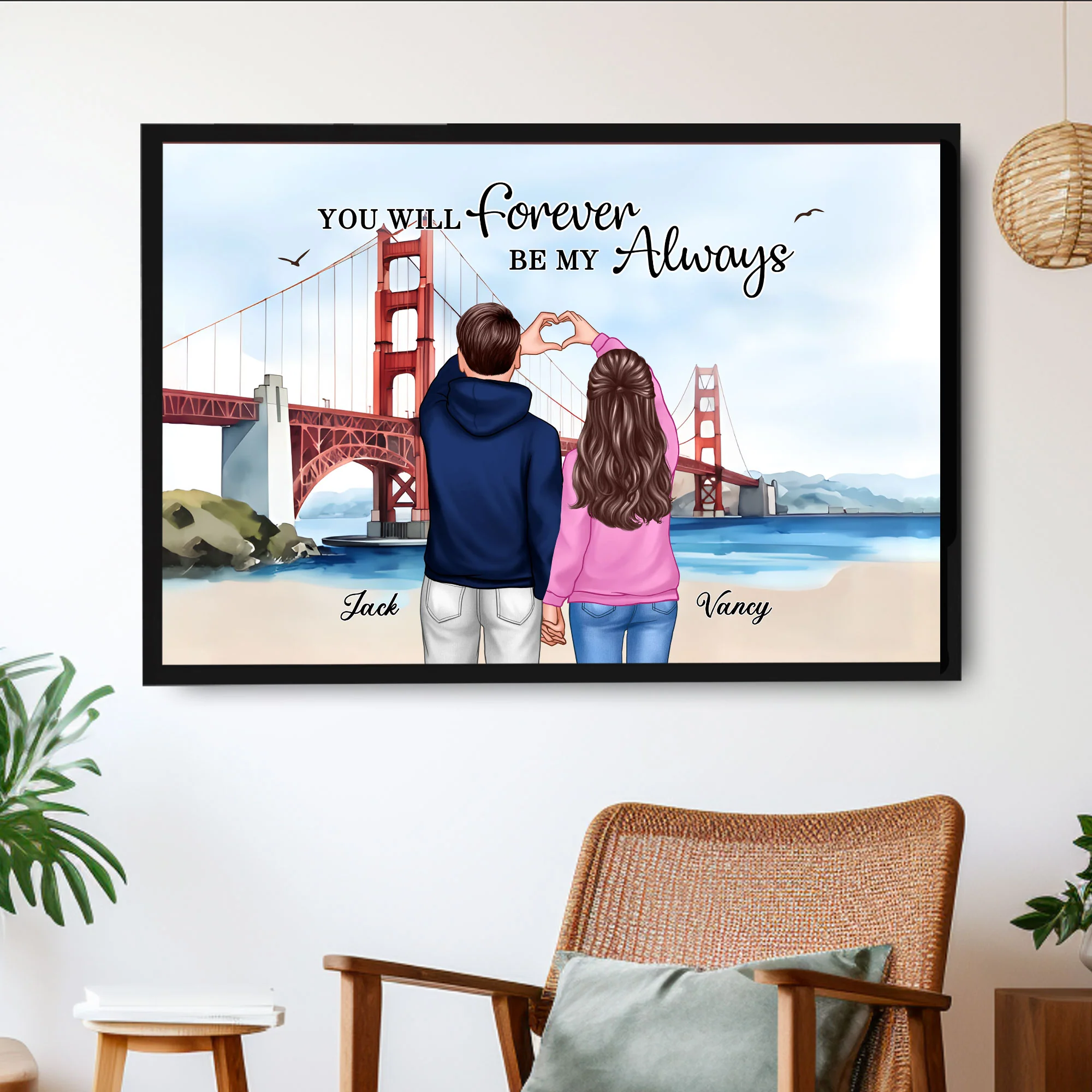 Custom Couple Poster - A Timeless Love Story with Scenic Bridge Backdrop - Image 2