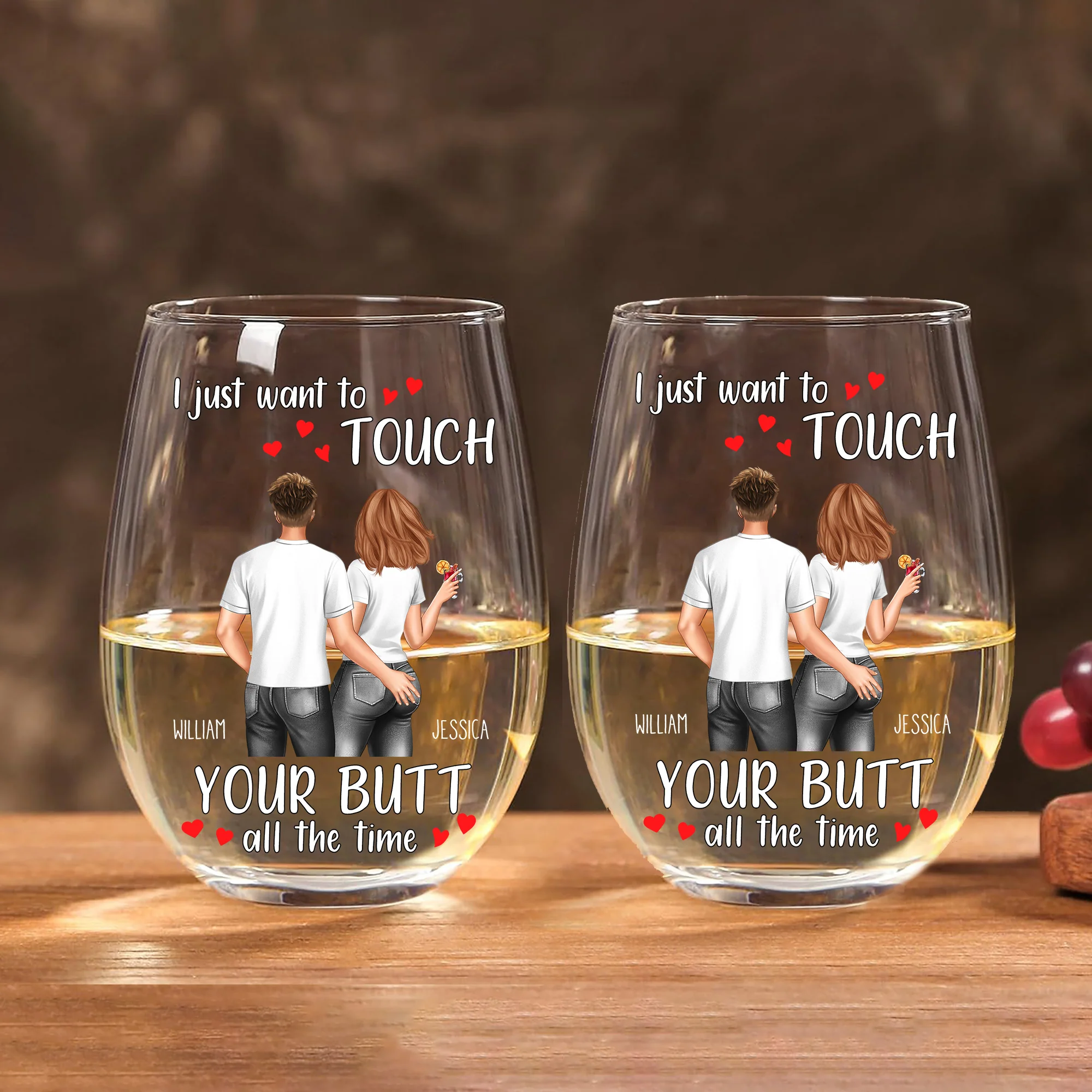 Personalized Valentine's Day Wine Glass - "I Just Want to Touch Your Butt" Funny Gift for Couples - Image 3