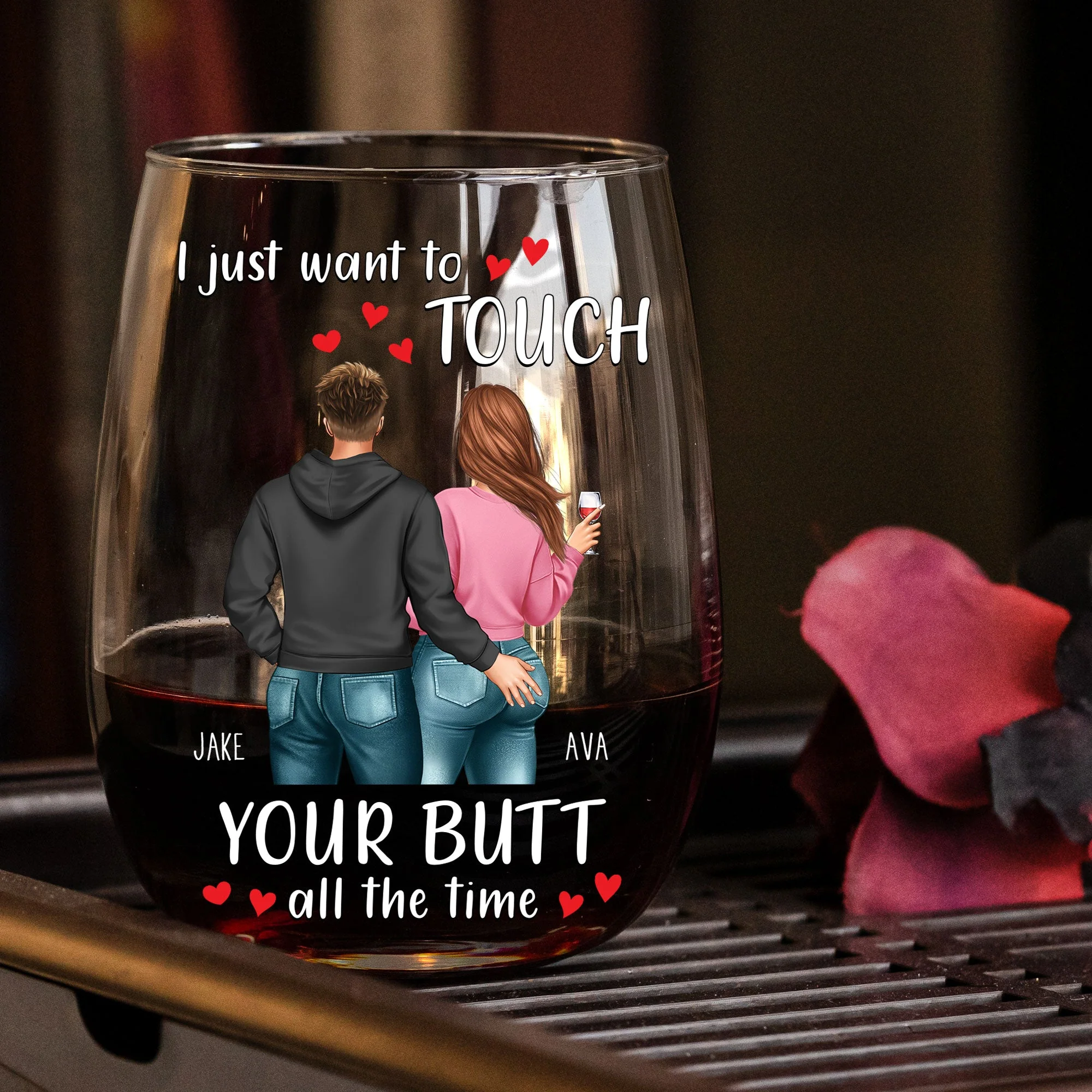 Personalized Valentine's Day Wine Glass - "I Just Want to Touch Your Butt" Funny Gift for Couples - Image 5